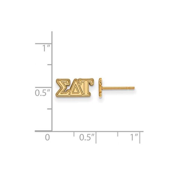 14K Plated Silver Sigma Delta Tau XS Greek Letters Post Earrings - Picture 2 of 3